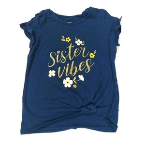 CARTER'S GIRLS NAVY BLUE "SISTER VIBES" SHORT SLEEVE TIE FRONT T-SHIRT SIZE 7
